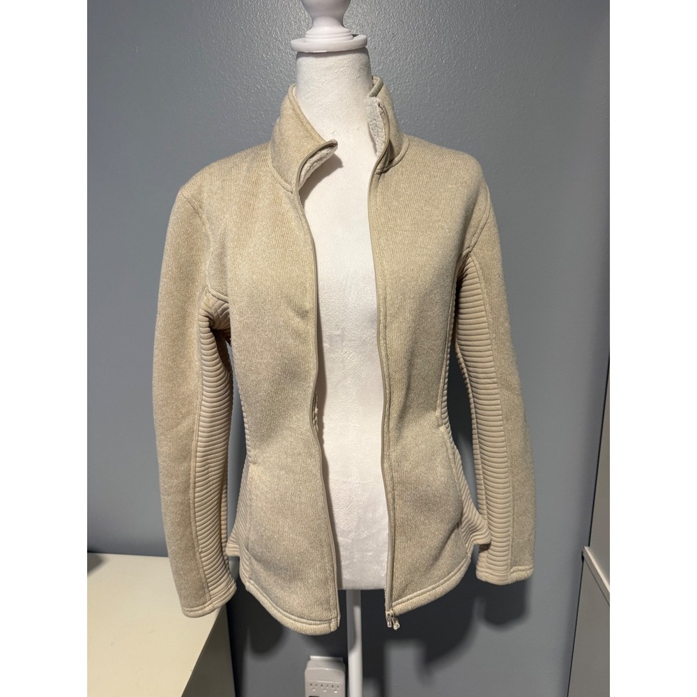 Time and Tru Womens Full Zip Sherpa Lined Sweater Jacket Oatmeal Heather M 8-10
